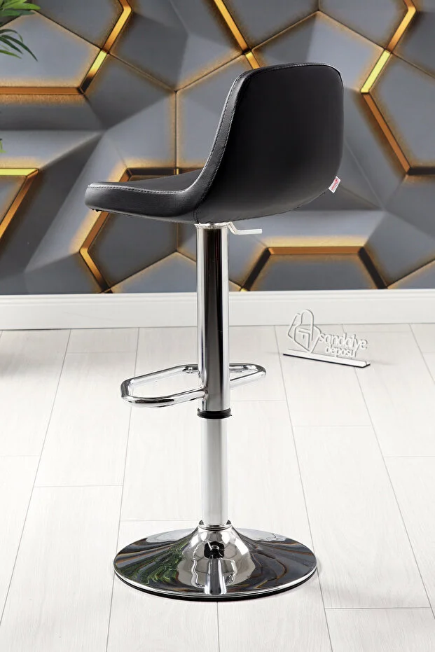 Gabriel Bar Sandalyesi (Siyah Deri)